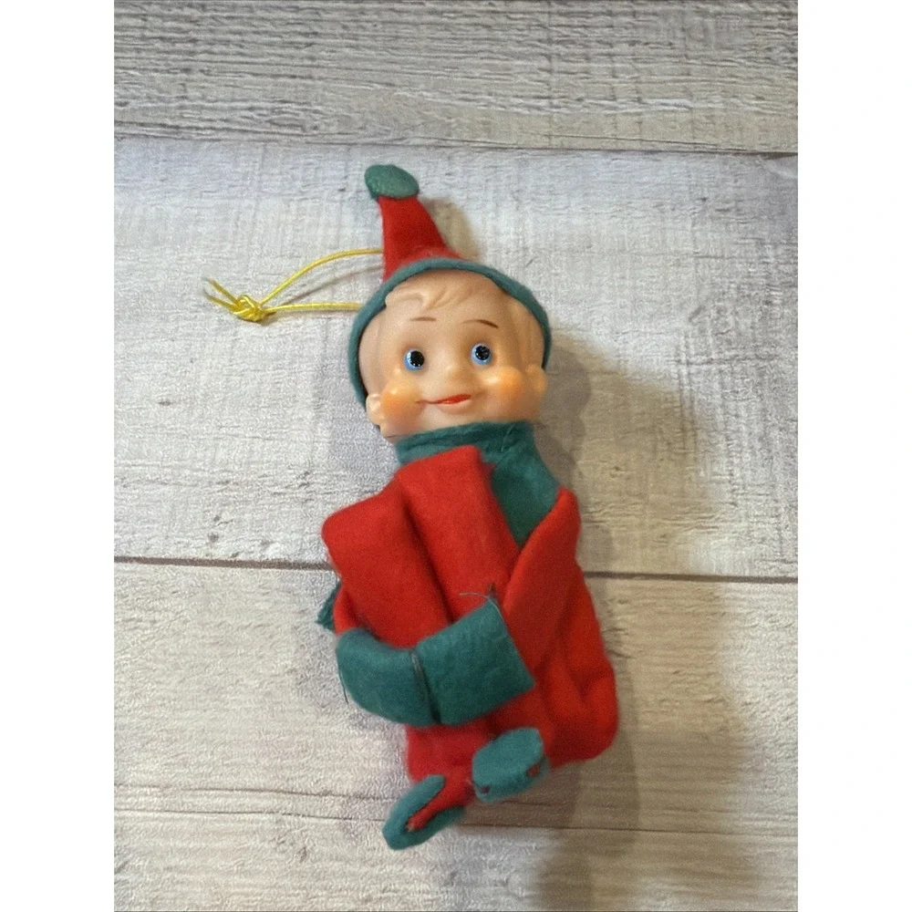 VTG Red & Green Knee Hugger Elf Christmas Japan Original Sticker